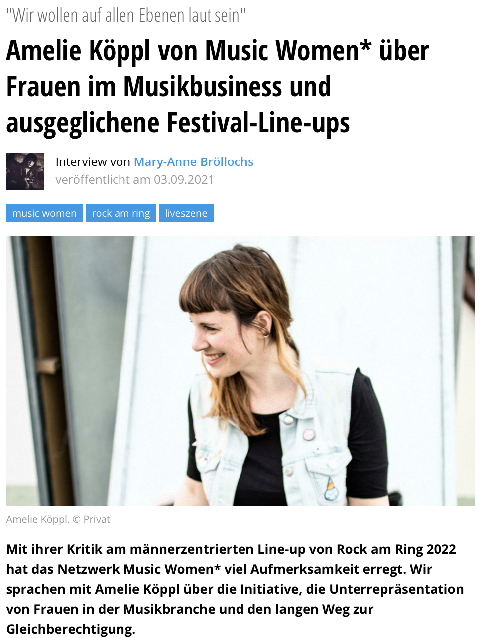 Music Women* Germany im Interview mit BackstagePro 